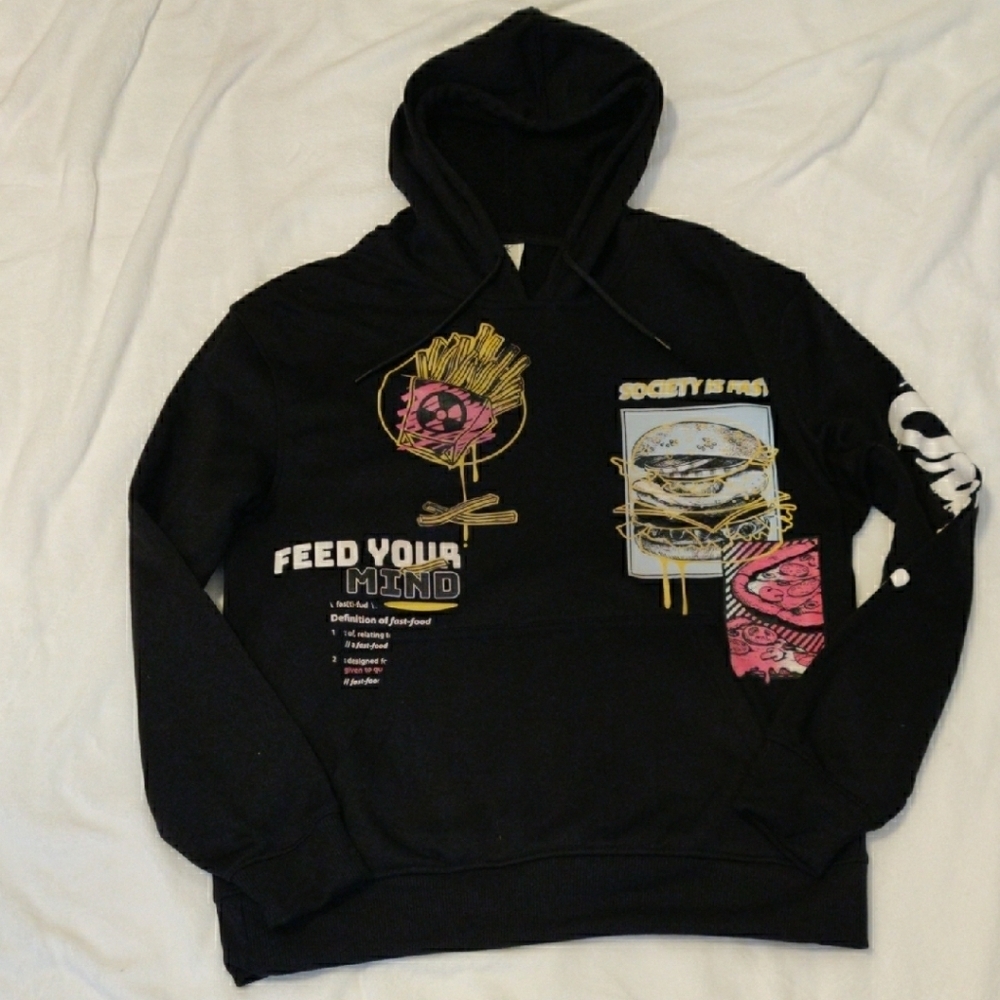 Black Graphic Sweater with Animated Character Design